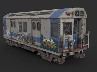 Old Rusty Subway Car with Graffiti Abandoned Urban Vintage Train Vehicle 3d model