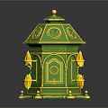 Green And Yellow Decorative Ornamental Structure With Dome Circular Patterns Door And Yellow Accents