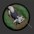 Centaur With White Hair Horns Black Bikini Holding Sword On Green Yellow Base With Stones
