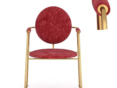 Modern Red Velvet Armchair With Round Back And Gold Metal Frame 3d model