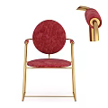 Modern Red Velvet Armchair With Round Back And Gold Metal Frame