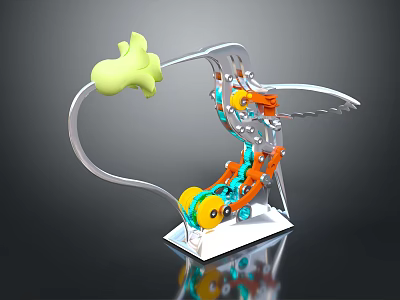 Green Creature And Robot Character In Mechanical Design With Orange Yellow Components 3d model