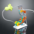 Green Creature And Robot Character In Mechanical Design With Orange Yellow Components 3d model