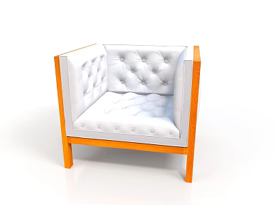 Modern Tufted Armchair With White Padded Seat And Orange Wooden Frame 3d model
