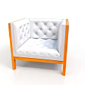 Modern Tufted Armchair With White Padded Seat And Orange Wooden Frame