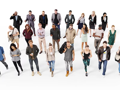 Group of Diverse People Walking and Standing in Various Postures with Different Clothing Styles 3d model