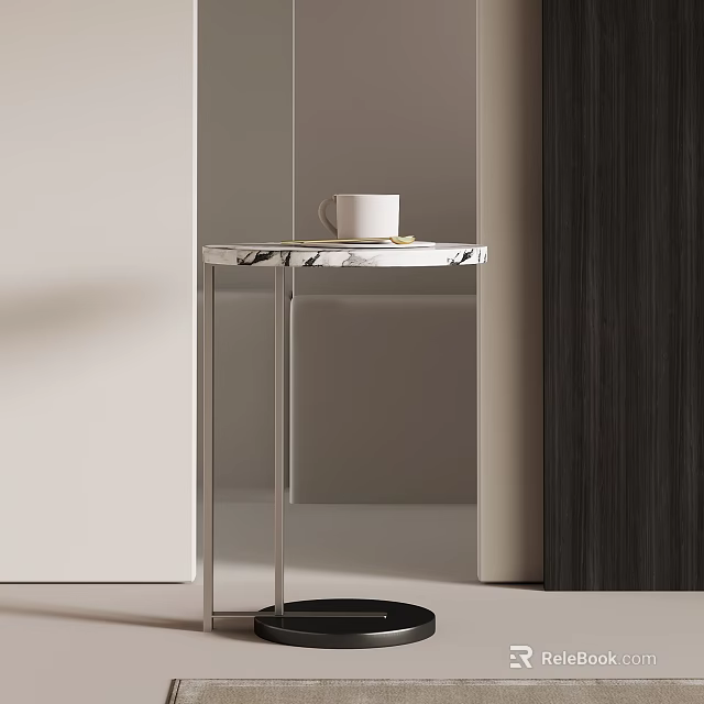 Modern Side Table With Marble Top And Metal Frame Holding White Cup 3d model