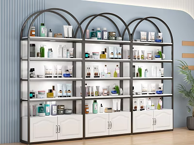 Modern Display Shelves With Arched Top Black Frame And White Cabinets For Skincare Products 3d model