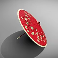 Red Umbrella With White Plum Blossom Patterns And Beige Trim 3d model