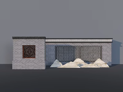 Traditional Scenic Wall With Gray Brick Square Hollow Decoration Fu Pattern And White Stone Decorations 3d model