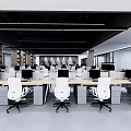 Modern Public Office Workspace With Open Workstations White Chairs And Computer Monitors 3d model