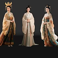 Elegant Game and Movie Characters in Ancient Chinese Traditional Costumes with Ornate Headpieces