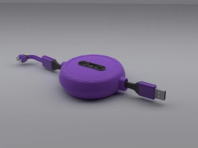 Purple Retractable Portable Mobile Digital Data Cable For Charging And Sync 3d model