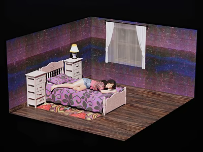 Modern Cartoon Scene Girl 3d model