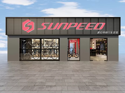 SUNPEED Cycling Lifestyle Store Front With Displayed Bikes And Products 3d model