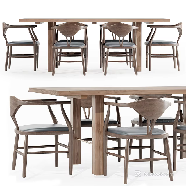Modern Wooden Dining Table Set With Four Upholstered Chairs And Simple Design 3d model 