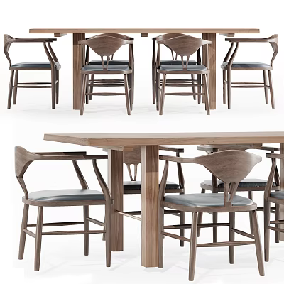 Modern Wooden Dining Table Set With Four Upholstered Chairs And Simple Design 3d model