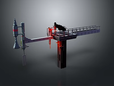 Industrial Tower Structure With Extended Platform Red Lights And Metal Design Elements 3d model
