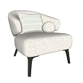 Modern Fluffy Accent Chair With Striped Cushion Round Pillow And Black Tapered Legs