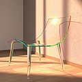 Transparent Acrylic Single Chair With Curved Design And Rainbow Light On Wooden Floor