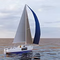Sailboat With White Mainsail And Blue Jib White Hull Sailing On Blue Water
