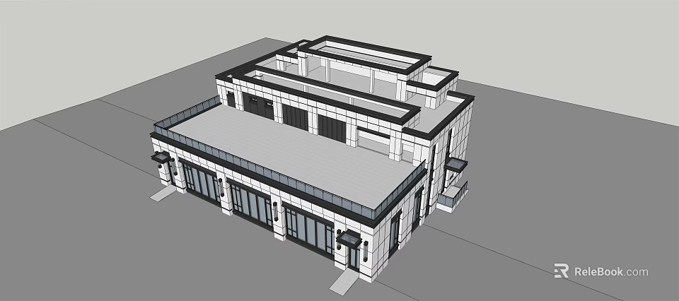 Modern Commercial Complex Architectural Design With Glass Facade And Multi Storey Structure 3d model