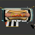 Blue And White Hot Dog Van With Large Hot Dog Model Yellow Flag And Service Sign