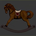 Childrens Brown Rocking Horse Toy With Red Saddle And White Cushion