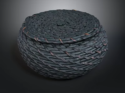 Handwoven Round Storage Basket With Lid For Household Use And Decorative 3d model
