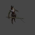 Hooded Woman Warrior In Leather Armor Holding Sword Standing Pose