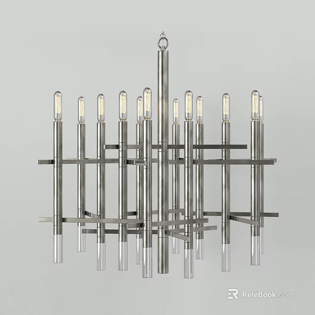 Modern Contemporary Chandelier With Metal Cross Frame And Glass Tubes For Interior Design 3d model 