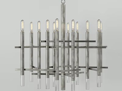 Modern Contemporary Chandelier With Metal Cross Frame And Glass Tubes For Interior Design 3d model