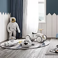 Cozy Kids Room Interior With Navy Blue Walls White Paneling Curtains Pendant Light And Toys