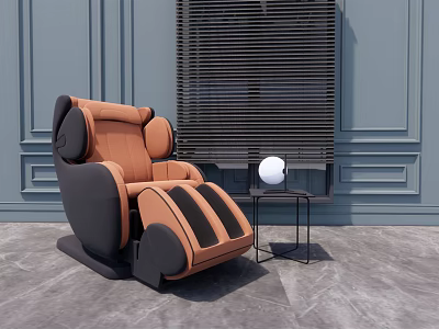 Modern Brown Black Massage Chair Interior With Gray Wall Small Table And White Spherical Lamp 3d model
