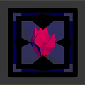 Geometric Blue Cube Design With Metallic Frame And Transparent Surface