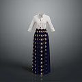 Elegant White Shirt With Three Quarter Sleeves And Dark Blue Long Skirt With Gold Patterns