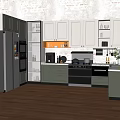 Modern Kitchen Interior Design With White Gray Cabinets Refrigerator And Appliances 3d model
