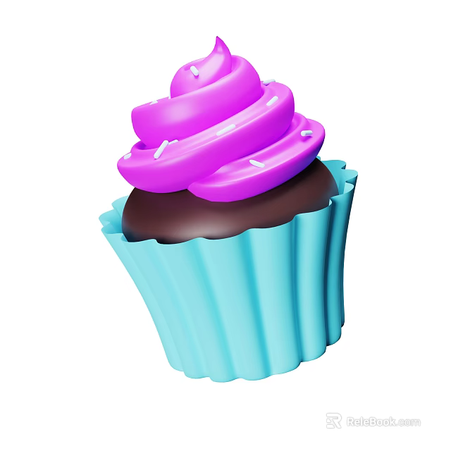 Delicious Cupcake With Purple Frosting White Sprinkles Chocolate Cake And Blue Liner 3d model 