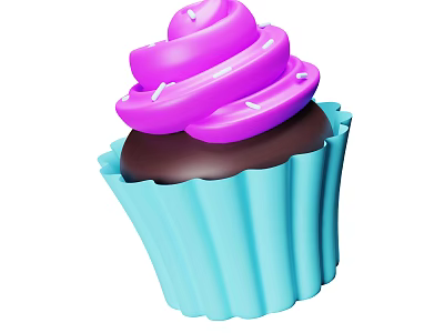 Delicious Cupcake With Purple Frosting White Sprinkles Chocolate Cake And Blue Liner 3d model