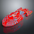 Red And Blue Cosmic Spaceship 3D Model Showcasing Detailed Aerospace Structure And Modern Design
