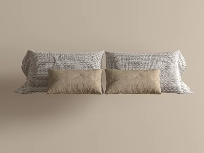 Minimalist Decorative Pillow Set with Gray Striped and Beige Textured Covers for Sofa 3d model