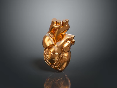 Golden Detailed Human Heart Anatomical Model Medical Education Training Device 3d model
