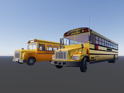 Two Yellow School Buses Parked Together With Classic And Modern Exterior Features 3d model