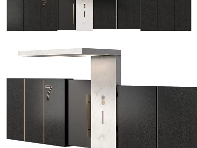 Modern Black Main Gate Design With Gold Accents And Marble Columns Featuring Number 7 3d model