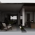 Modern Warm Open Plan Living And Dining Room With Natural Wood Furniture And Gentle Lighting