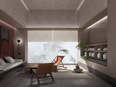 Serene Modern Lounge Area With Comfortable Seating And Natural Light 3d model