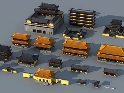 Ancient Chinese Architecture Models With Traditional Roof Styles And Courtyard Layouts 3d model