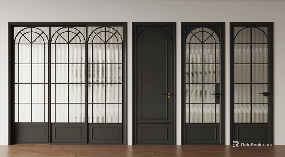 Stylish Black Wooden Doors With Glass Panels For Modern Interior Design 3d model 