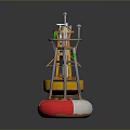 Yellow And Red White Marine Navigation Buoys With Solar Panels Antennas And Signal Lights