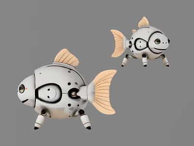Robotic Aquatic Animal Design Featuring Mechanical Fish With Beige Fins And White Body 3d model